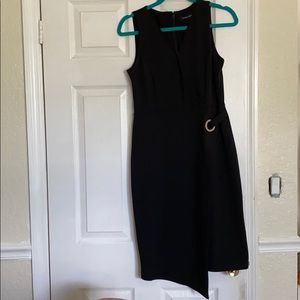 Ivanka Trump V-Neck Midi Dress with Silver Belt